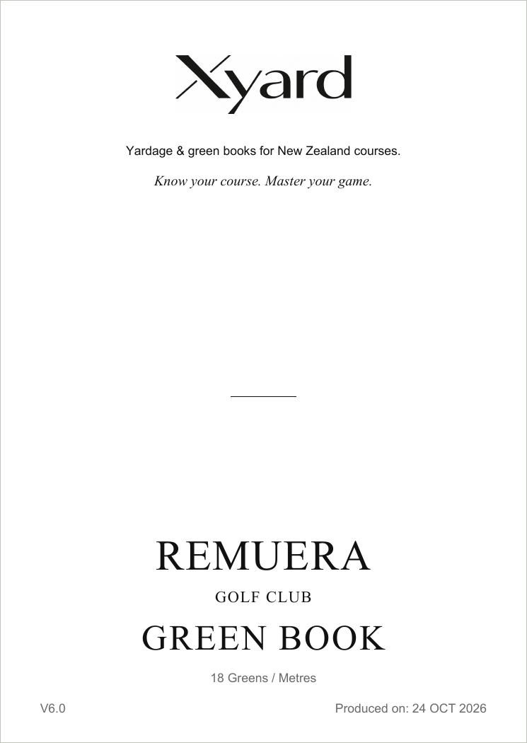 Minimalist XYARD Green Book, Remuera Golf Club